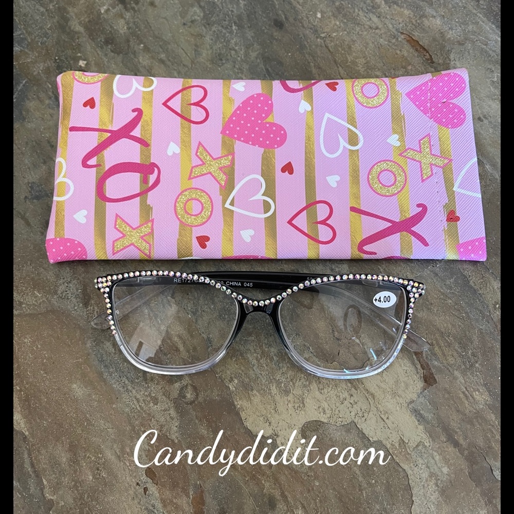 NWT Candy Did It! Handmade Black & Clear  Crystal Bling Reader Glasses 4.00